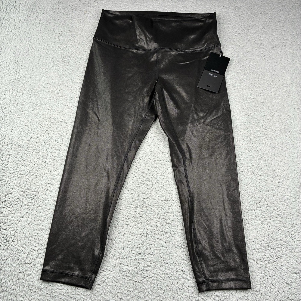 Lululemon Wunder Train High Rise 22" Crop Leggings Women's 12 Black Foil NWT